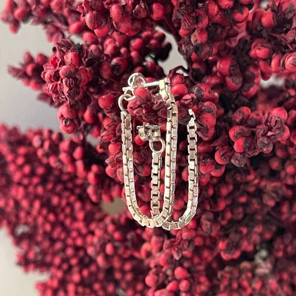 Sterling Silver Box Chain Dangle Earrings-NEW - Picture 6 of 15